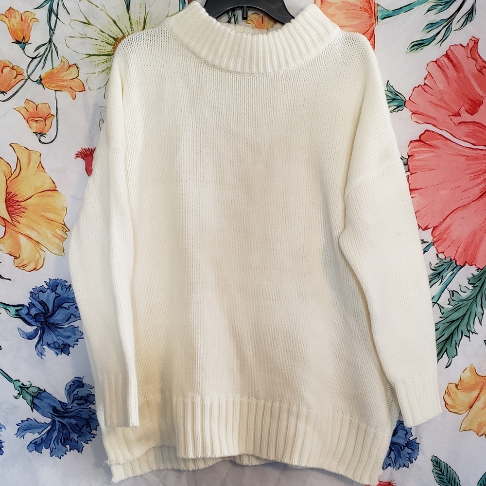 White Oversized Mini Turtleneck Sweater Dress